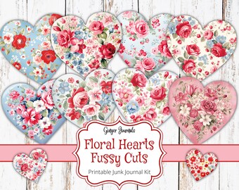Floral Hearts Ephemera Kit, Valentine Ephemera, Junk Journal Kit Printable, Junk Journal Ephemera, Valentines Junk Journal Kit, Hearts, VT
