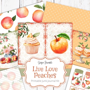 Kit de diario basura Live Love Peaches, material efímero, imprimible para diario basura, papel para diario, melocotones, GingerJournals, diario de melocotones, diario de frutas