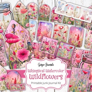 Kit de journal indésirable fleurs sauvages, kit de journal indésirable, journal indésirable imprimable, journal indésirable rose, éphémère rose, journal floral, journaux gingembre