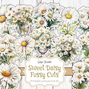 Floral Fussy Cuts, Sweet Daisy, Junk Journal stampabile, Kit Junk Journal, Kit Ephemera, Fiori recisi fussy, Ephemera di margherite, Ephemera di margherite