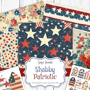 Kit de diario basura patriótico shabby, imprimible, papel para diario basura, papel para álbum de recortes, patriótico, 4 de julio
