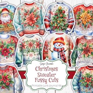 Maglione di Natale con tagli elaborati, Kit per diario di Natale con oggetti inutili, Diario stampabile, Etichette di Natale, Oggetti effimeri invernali, Maglione di Natale brutto, CM