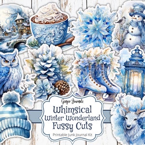 Winter Wonderland pietluttige snijwonden, Christmas Junk Journal Kit, Junk Journal afdrukbaar, kersttags, winterse ephemera, ephemera kerst, CM