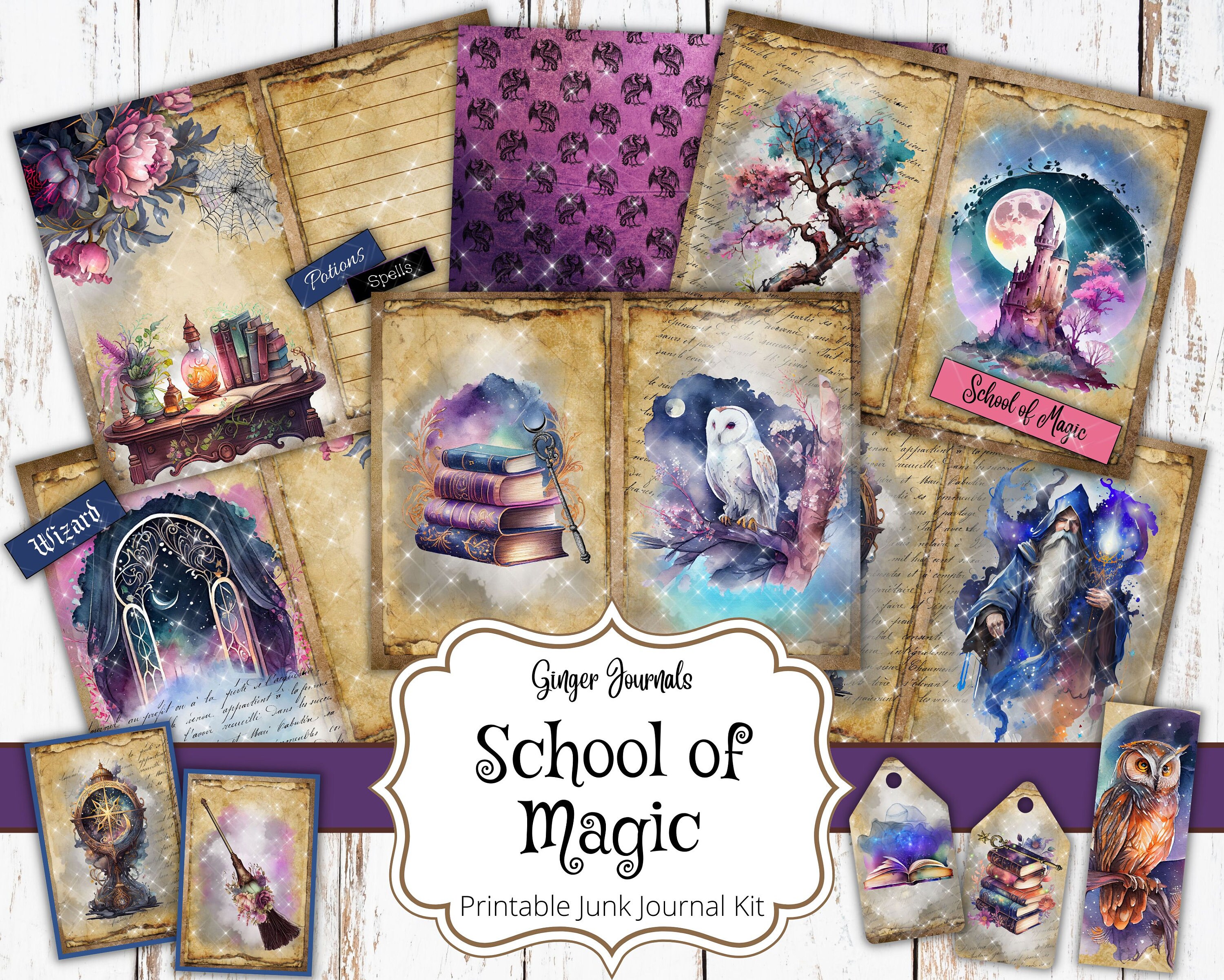 School of Magic Junk Journal Kit, Junk Journal Printable, Witch Junk ...