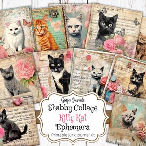 Kit éphémères pour carnet de photos, imprimable, téléchargement numérique, kit de revues, chat, chaton, journal pour chat, collage minable