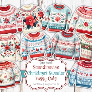 Pull de Noël scandinave coupes difficiles, kit de journal indésirable, journal indésirable imprimable, coupes difficiles, journal de Noël, journaux gingembre, CM