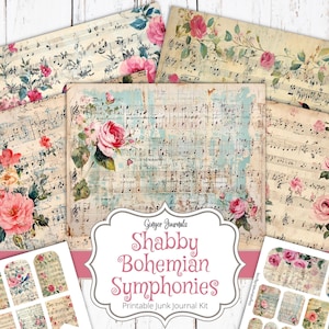 30 pagina's Shabby Boho Symphonies Junk Journal Kit, Junk Journal afdrukbaar, Junk Journal Paper, Ephemera, Boho Junk Journal, digitaal