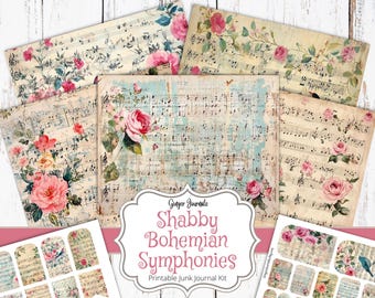 30 Page Shabby Bohemian Symphonies Junk Journal Kit, Junk Journal Printable, Junk Journal Paper, Ephemera, Boho Junk Journal, Digital