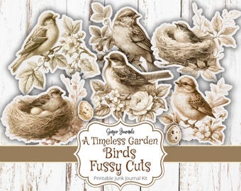 A Timeless Garden Junk Journal Vintage Bird Fussy Cuts, Vintage Ephemera, Junk Journal Printable, Sepia, Digital, Ginger Journals