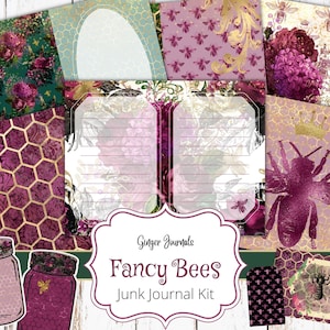 Fancy Bees Junk Journal Kit, Junk Journal Printable, Junk Journal Paper, Scrapbook Paper, Ephemera, Boho Junk Journal, Digital, Bee Journal