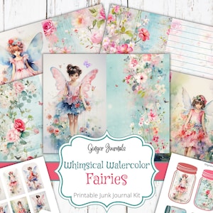 Whimsical Watercolor Fairies Junk Journal Kit, Fairies Ephemera, Junk Journal Printable, Fairy Paper, Fairy Junk Journal, Faerie, FY