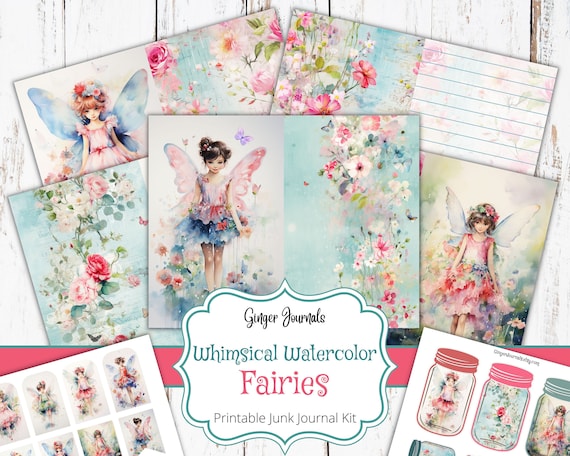 Whimsical Watercolor Fairies Junk Journal Kit, Fairies Ephemera, Junk Journal Printable, Fairy Paper, Fairy Junk Journal, Faerie, FY