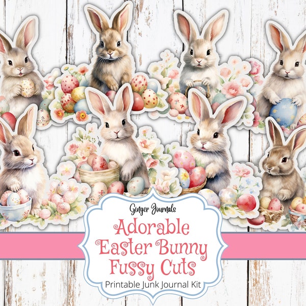 Adorable Easter Bunny Fussy Cuts, Easter Junk Journal Kit, Junk Journal Printable, Junk Journal Kit, Easter Ephemera, Ginger Journals, ES