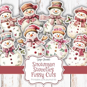 Snowman Sweeties Fussy Cuts, Zestaw Junk Journal, Junk Journal Printable, Ephemera, Dziennik świąteczny, Dziennik piernikowy Junk, Zima, CM