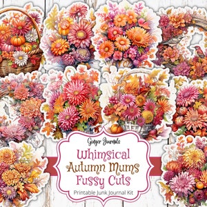 Whimsical Autumn Mums Fussy Cuts, Junk Journal Kit, Junk Journal Printable, Journal Ephemera, Scrapbook Fussy Cuts, Fall Junk Journal, HW