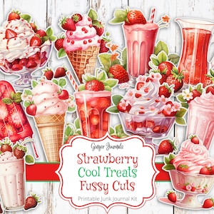 Fraises cool, coupes difficiles, journal indésirable imprimable, journal papier indésirable, téléchargement numérique, éphémères fraises, journal indésirable de l'été
