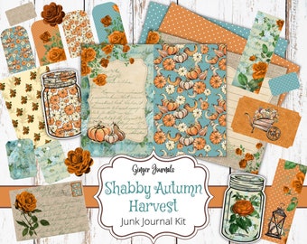 Fall Junk Journal Kit, Pumpkin Journal Kit, Junk Journal Printable, Journal Paper, Scrapbook Paper, Autumn Junk Journal, Fall Ephemera, HW
