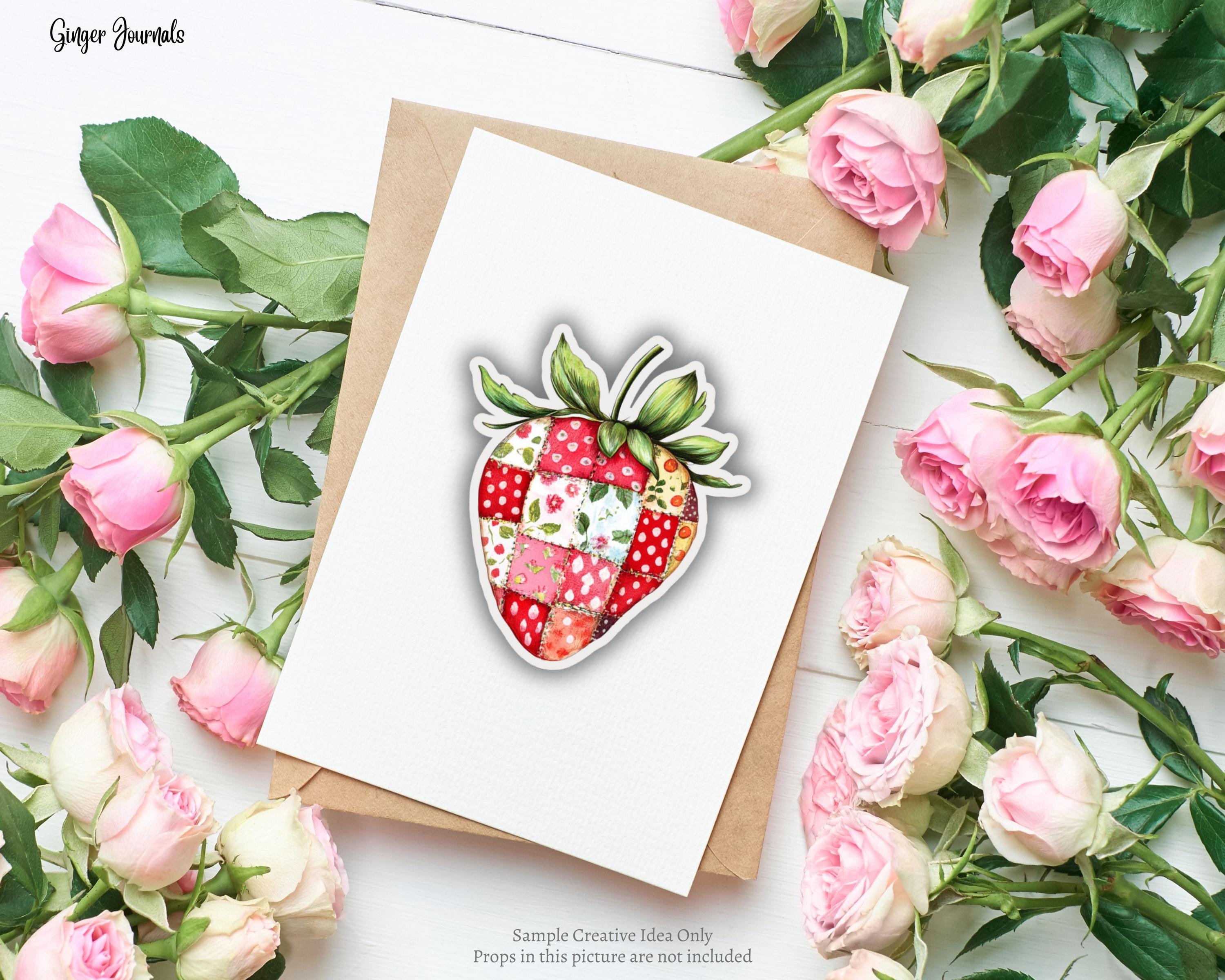 パッチワークイチゴのファジーカット、ジャンクジャーナルキット