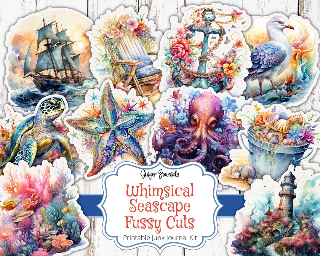 Whimsical Seascape Fussy Cuts, Junk Journal Kit, Watercolor, Sea Junk ...