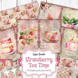 Erdbeer Junk Journal Kit, Junk Journal bedruckbar, Junk Journal Papier, digitaler Download, Ephemera, Sommer Junk Journal, Erdbeeren