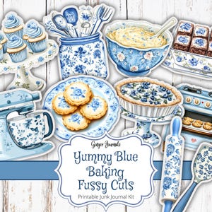 Yummy Blue Backen Fussy Cuts, Junk Journal Kit, Digital, Kitchen Journal, Blue Journal Kit, Junk Journal Printable, Junk Journal Ephemera