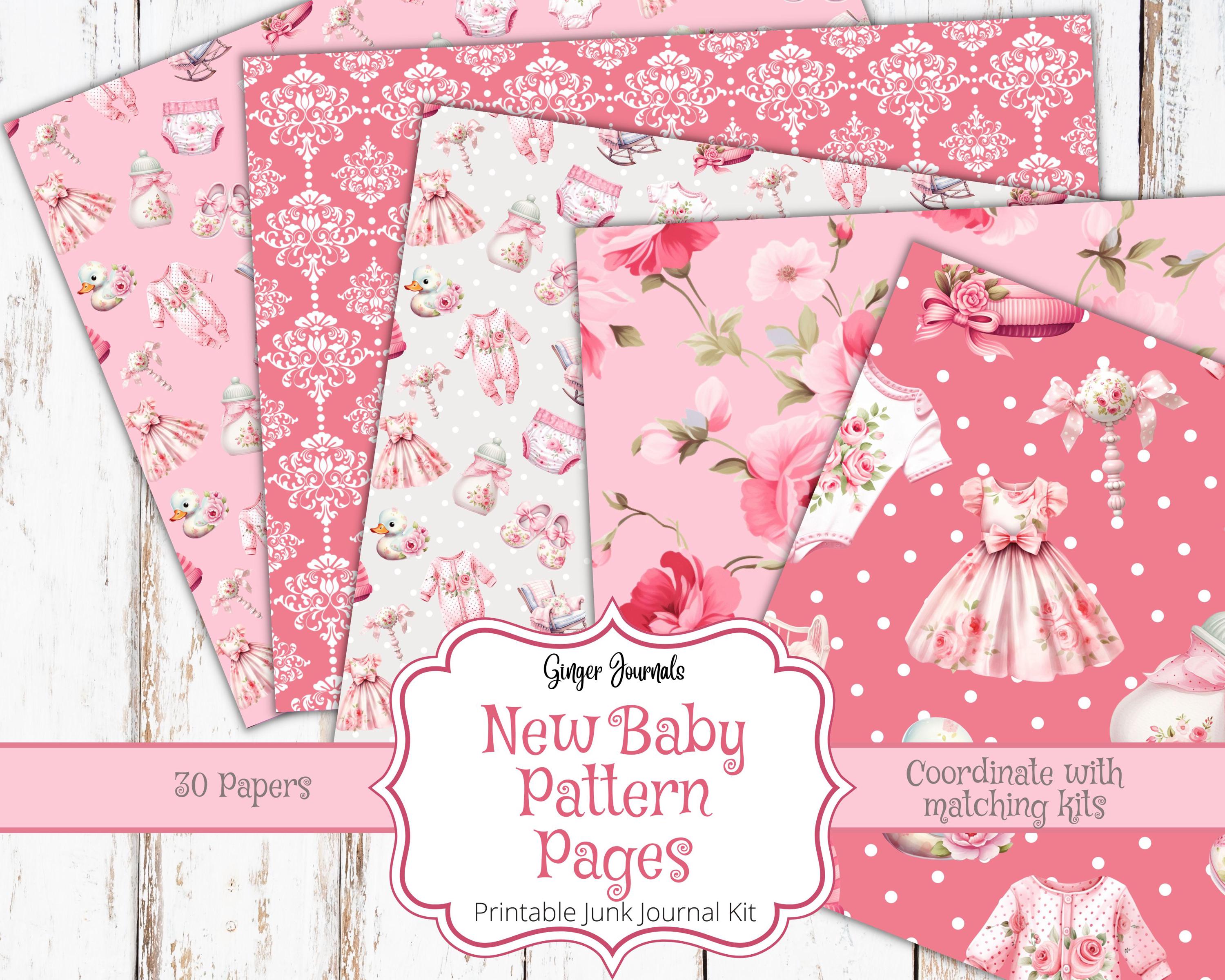 Journal Pattern Pages New Baby Junk Journal Pattern Pages, Pink Baby Journal, Junk Journal ...