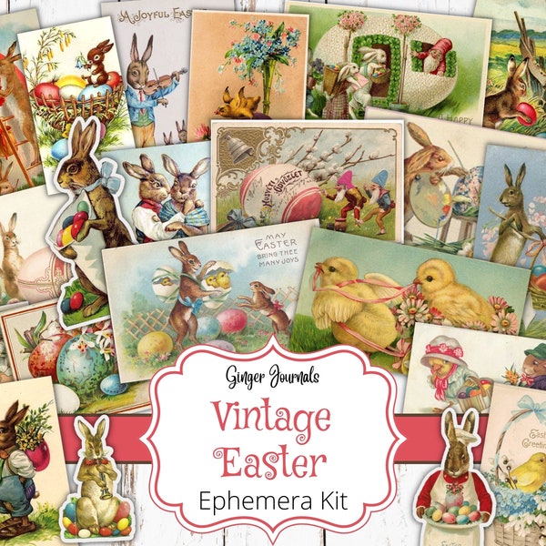 Vintage Easter Ephemera Kit, Easter Bunny, Easter Ephemera, Junk Journal Printable, Junk Journal Kit, Collage Paper, Easter Scrapbook, ES