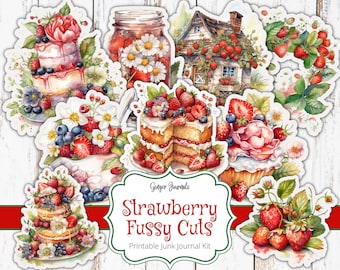 Strawberry Fussy Cuts, Junk Journal Printable, Junk Journal Paper, Digital Download, Strawberry Ephemera, Summer Junk Journal, Strawberries