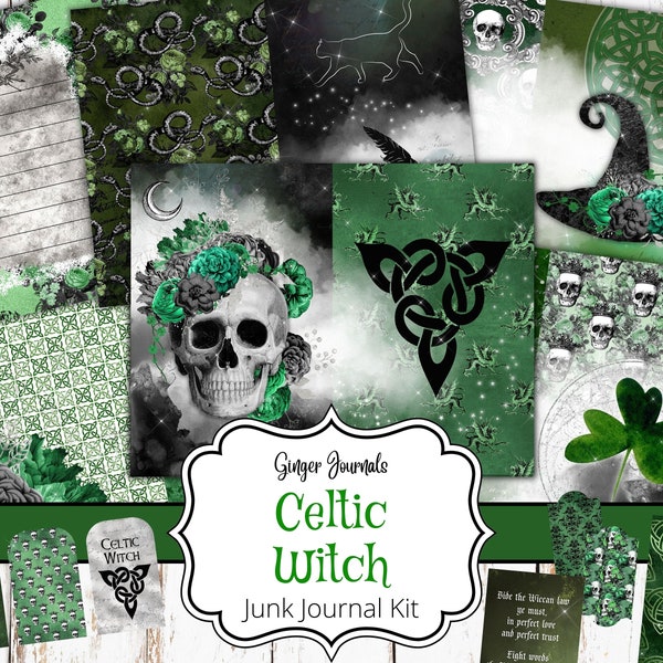 Celtic Witch Junk Journal Kit, Digital Download, Junk Journal Printable, Grimoire Journal, Irish Witch, Witch Journal, Wiccan, BOS, WT, SP