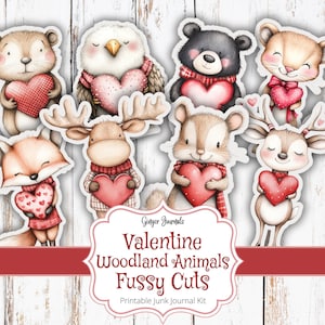 Valentinstag Waldtiere Pingelige Schnitte, Valentinstag Tiere, Junk Journal Kit, Junk Journal Printable, Valentinstag Journal, Valentinstag Tags, VT