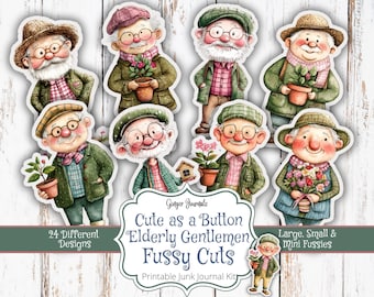 Elderly Gentlemen Fussy Cuts, Cute As A Button, Junk Journal Kit, Old Man Journal Kit, Junk Journal Printable, Seniors, Ginger Journals