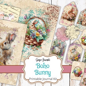 Bunny Junk Journal Kit, Osterpapiere, Junk Journal Printable, Junk Journal Kit, Osterhasen Journal, Ostern Tags, Boho Journal, ES
