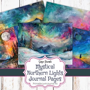 Kit diario spazzatura mistico da 30 pagine con luci del nord, diario spazzatura stampabile, pagine di diario, diario spazzatura boho, aurora boreale, GingerJournals