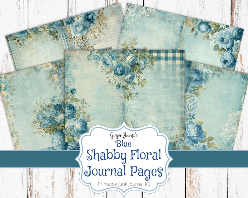 Shabby Floral Junk Journal Kit, Blue Floral, Junk Journal Printable ...