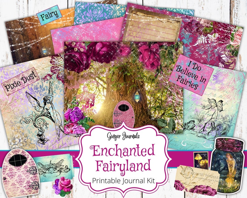 Enchanted Fairyland Junk Journal Kit, Junk Journal Printable, Junk Journal Kit, Fairy Junk Journal, Fairy Scrapbook, Fairies, Fae, Magic, FY image 1