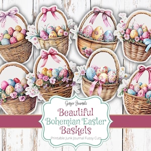 Bellissimi cestini pasquali Boho Fussy Cuts, kit di diario spazzatura di Pasqua, diario spazzatura stampabile, kit di diario spazzatura, effimeri pasquali, ES
