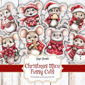 Christmas Mice Fussy Cuts, Kit per diario spazzatura, Diario spazzatura stampabile, Christmas Fussy Cuts, Etichette regalo di Natale, Diari di zenzero, CM