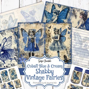 Shabby Faires Junk Journal Kit, Kobalt Blau und Creme, Ephemera, Junk Journal Printable, Journal Papier, Boho, Journals, Fee