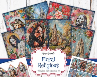 Floral Religious Junk Journal Kit, Bible School Tags, Junk Journal Printable, Journal Paper, Church, Chrisitan Journal, GingerJournals