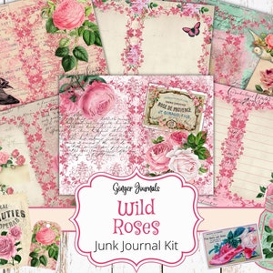 Wild Roses Junk Journal Kit, Junk Journal Printable, Add Ons, Pink Junk Journal, Rose Junk Journal, Pink Ephemera, Vintage Journal, VT