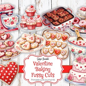 Valentine Baking Fussy Cuts, Junk Journal Kit, Junk Journal Printable, Valentines Journal, Valentine&#39;s Day Junk Journal, Ephemera, VT