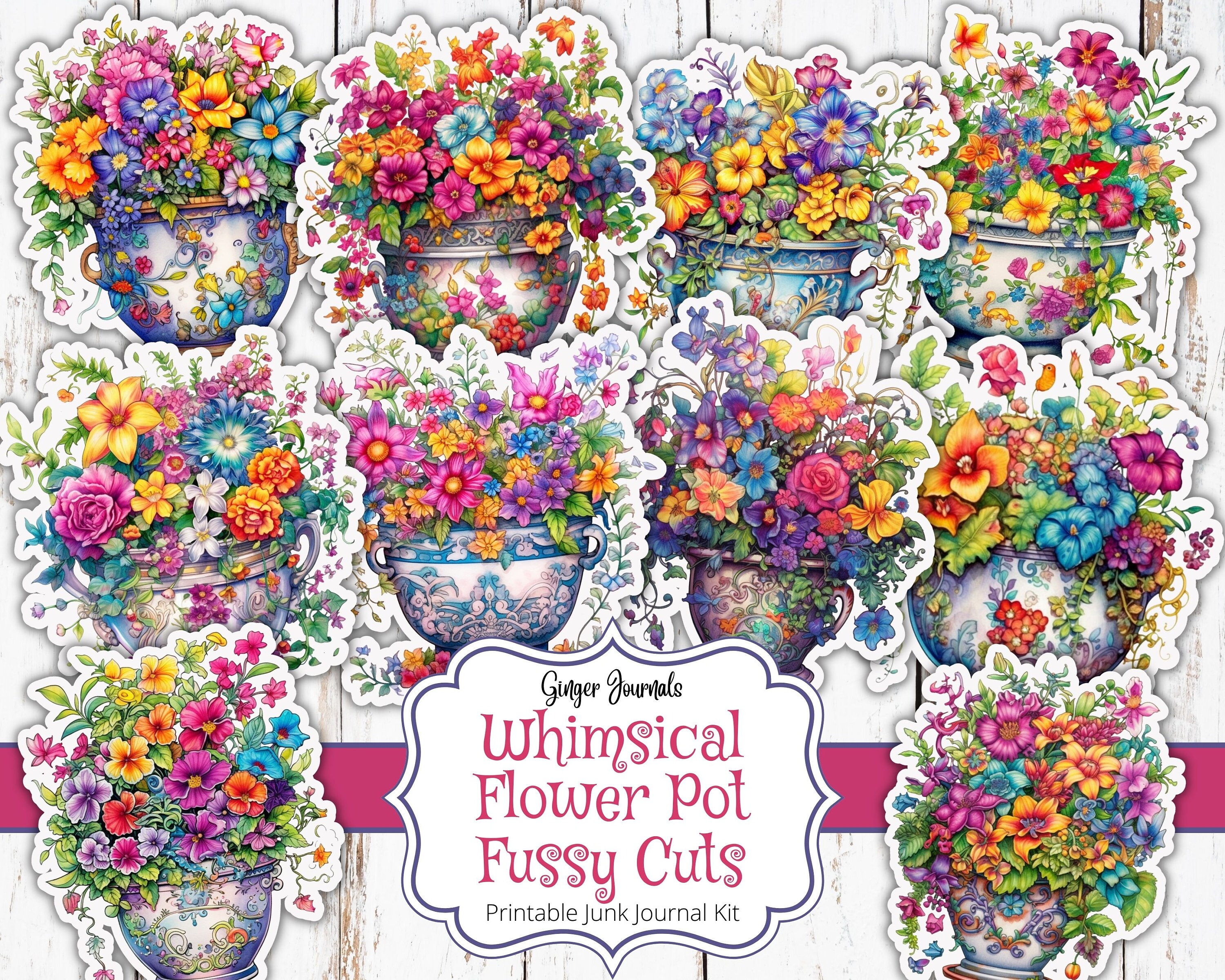 Flower Pot Fussy Cuts, Junk Journal Printable, Junk Journal Kit, Whimsical  Ephemera, Flower Fussy Cuts, Plant Junk Journal, Plants, Garden - Etsy, image size:3000x2400
