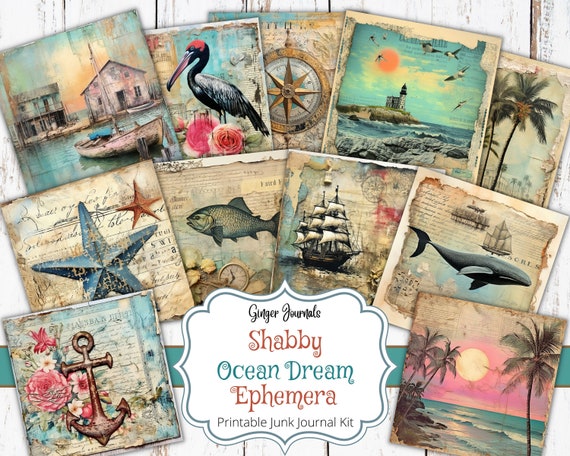 Shabby Ocean Dream Junk Journal Kit, Sea Junk Journal, Ocean Ephemera, Junk Journal Printable, Journal Kit, Beach Junk Journal, Ocean Tags