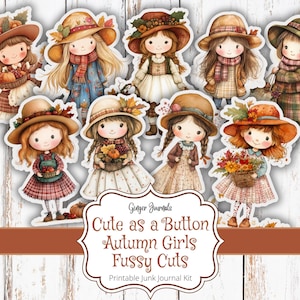 Cortes sofisticados para meninas de outono, fofos como um botão, kit de diário de lixo, kit de diário de outono, diário de lixo para impressão, itens efêmeros do diário de lixo, HW, WT