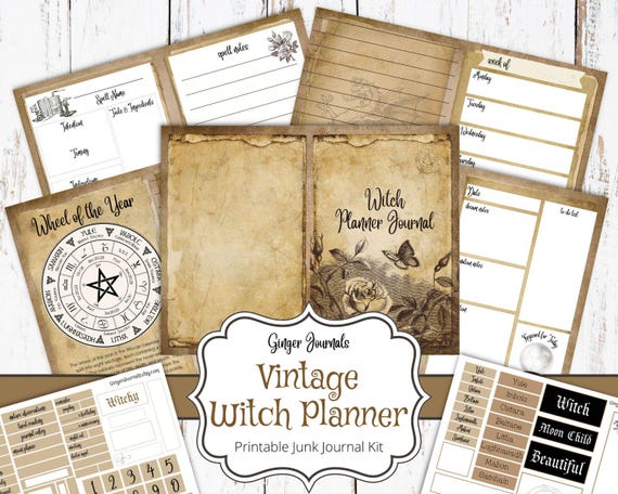 Witch Junk Journal Kit, Witch Planner Pages, Junk Journal Printable, Junk Journal Kit, Grimoire Journal, Magic, Book of Shadows, WT, PL