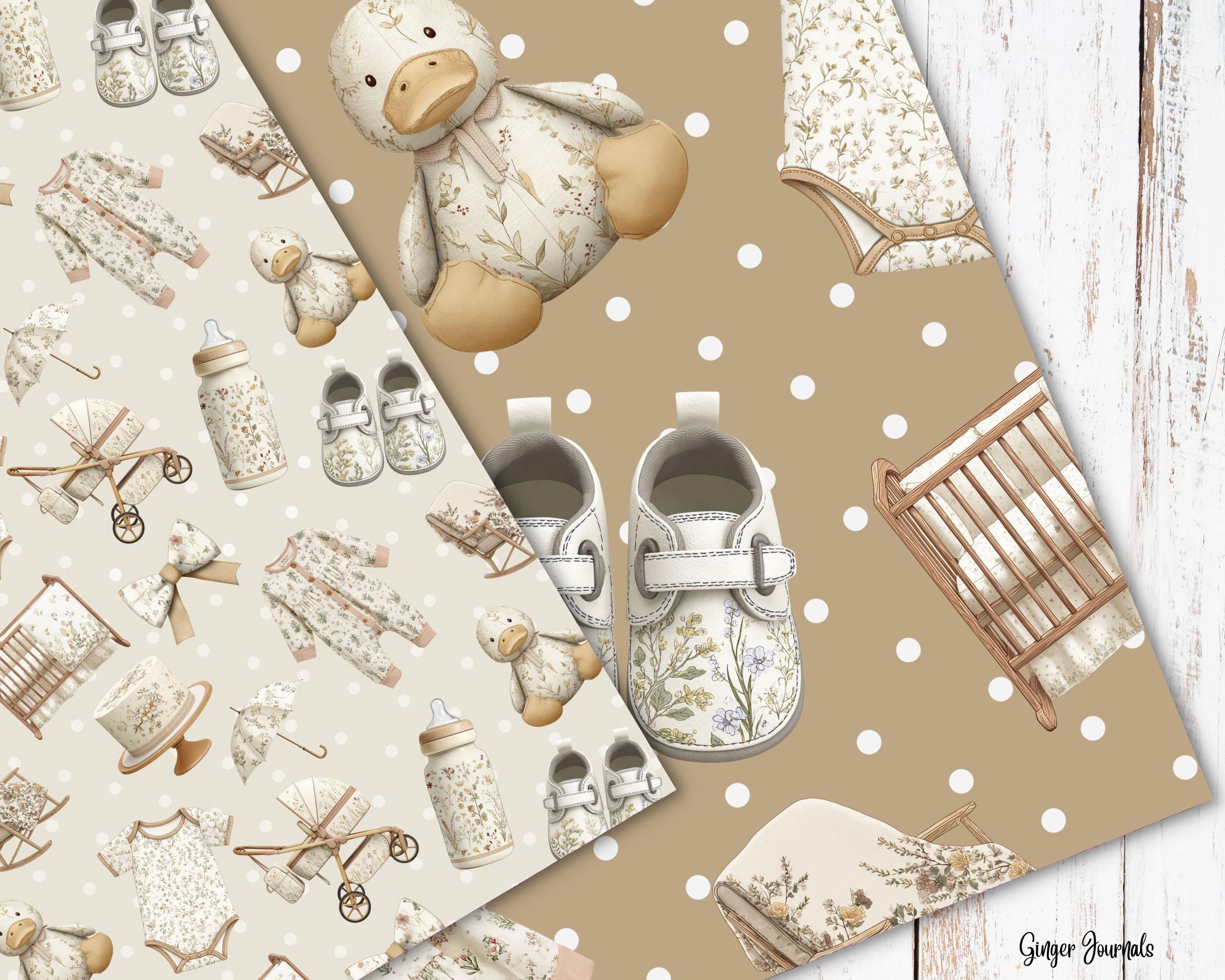 Journal Pattern Pages New Baby Junk Journal Pattern Pages, Ivory and Beige Baby Journal, Junk ...