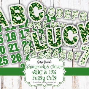Klaver en klaver ABC en 123 kieskeurige sneden, alfabet, St. Patrick's Day, ephemera, Junk Journal afdrukbaar, letters, Irish Junk Journal, SP