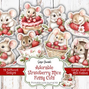 Entzückende Erdbeer Mäuse Pingelige Schnitte, Junk Journal Kit, Junk Journal Printable, Erdbeeren Junk Journal, Garten Journal, SBB