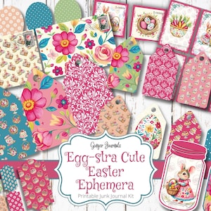 Egg-stra Cute Easter Ephemera Kit, Easter Junk Journal Printable, Junk Journal Pages, Easter Scrapbook, Ginger Journals, Easter Tags, ES