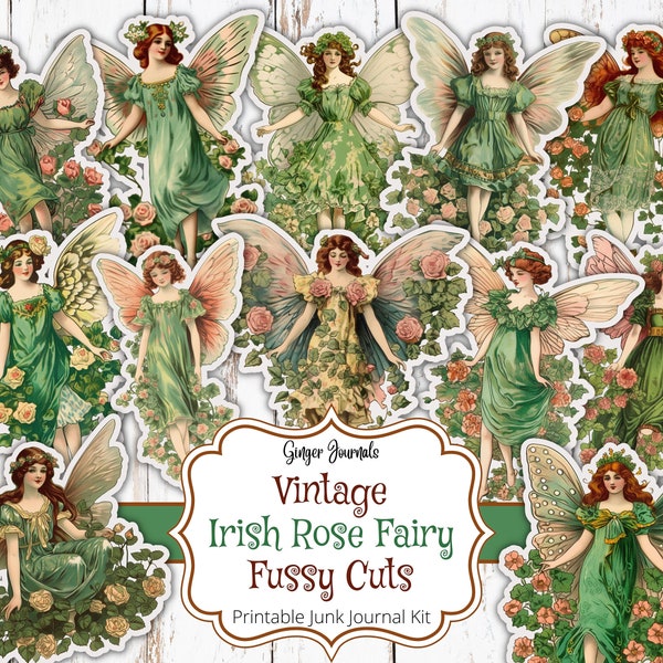 Fairy Fussy Cuts, Irish Rose Fairy, Vintage Fairy Ephemera, Garden Ephemera, Flower Fairy Ephemera, Junk Journal Printable, Fairies, Fae, FY